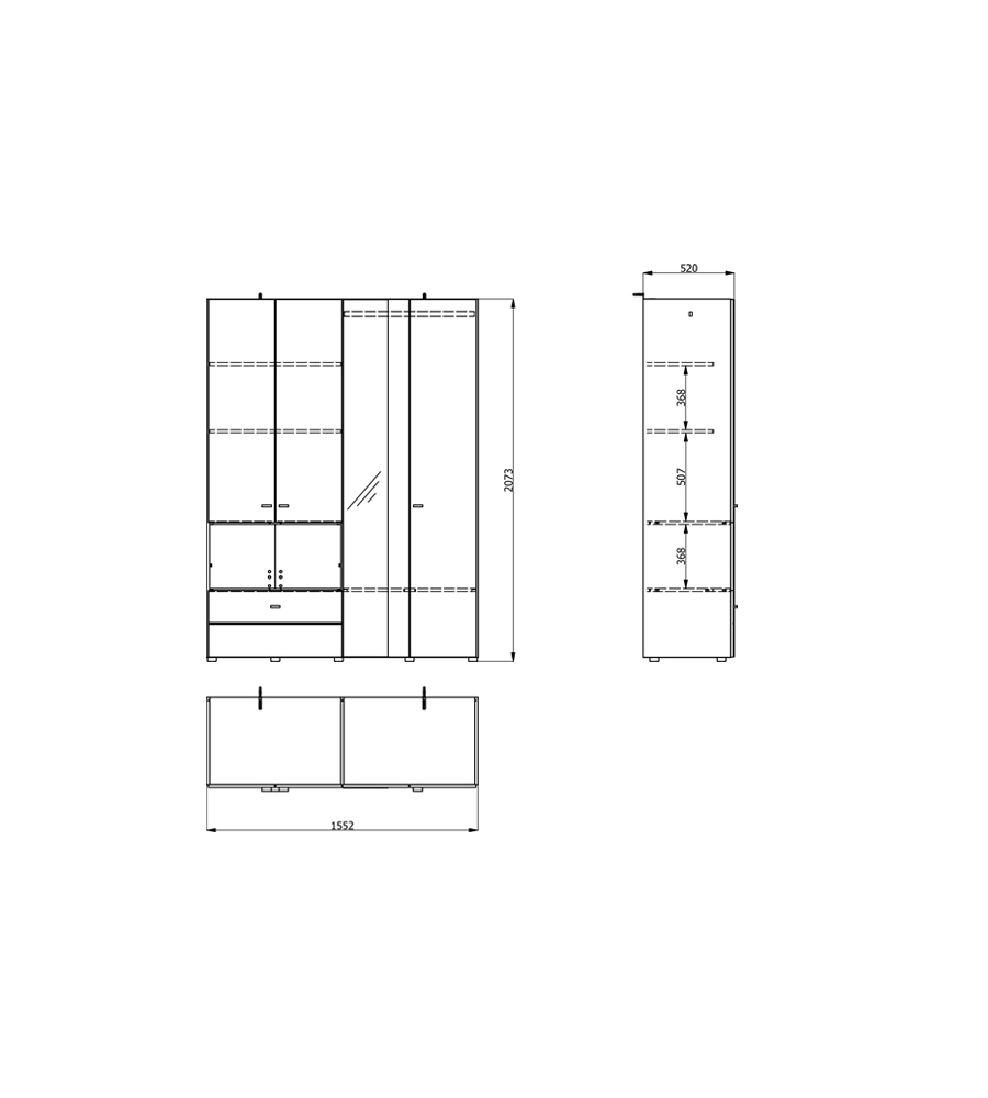 Armadio 4 ante battenti con specchio BellaHome "Carpi" bianco 155x52x207,5 cm
