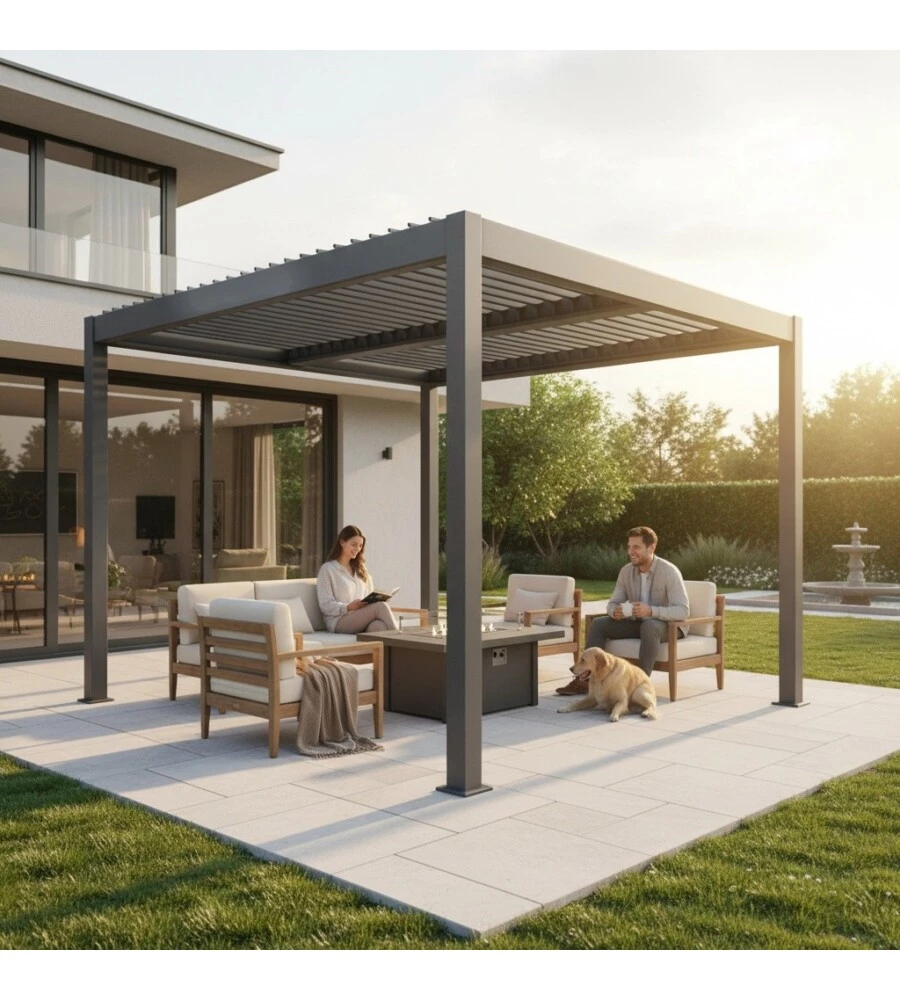 Pergola bioclimatica Verdelook "Atena New" in alluminio grigio 3x3 m