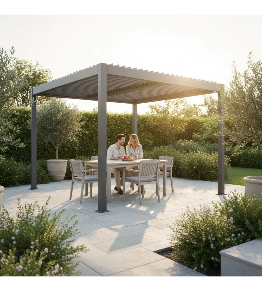 Pergola bioclimatica Verdelook "Atena New" in alluminio grigio 3x3 m