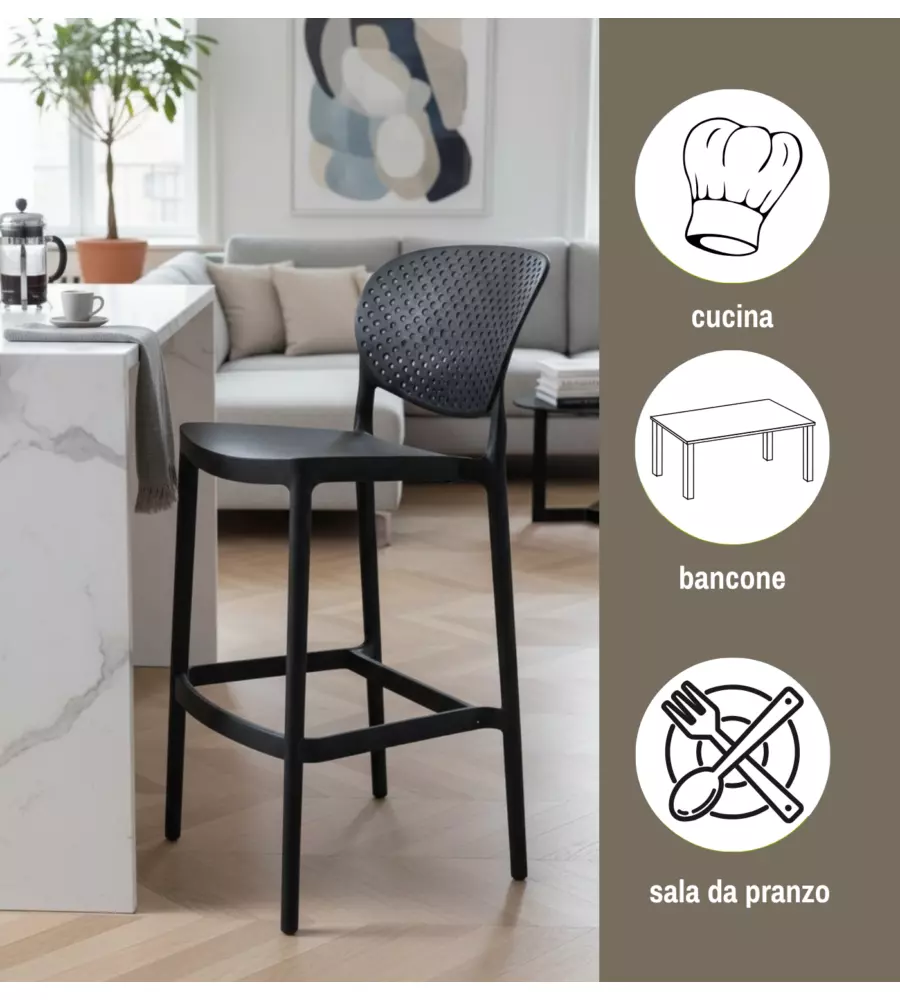 Sgabello da cucina BellaHome "Sevilla" nero 37x48x75x104 cm