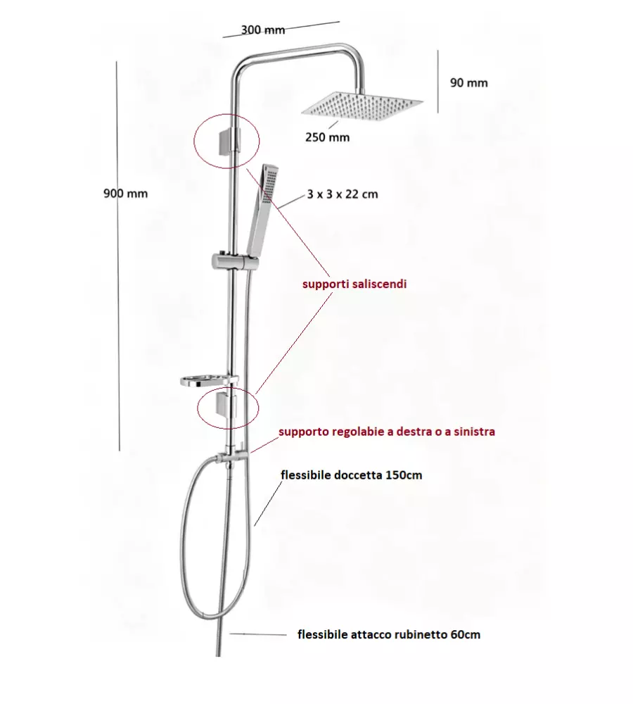 Saliscendi doccia Decor Bagno cromato 90 cm