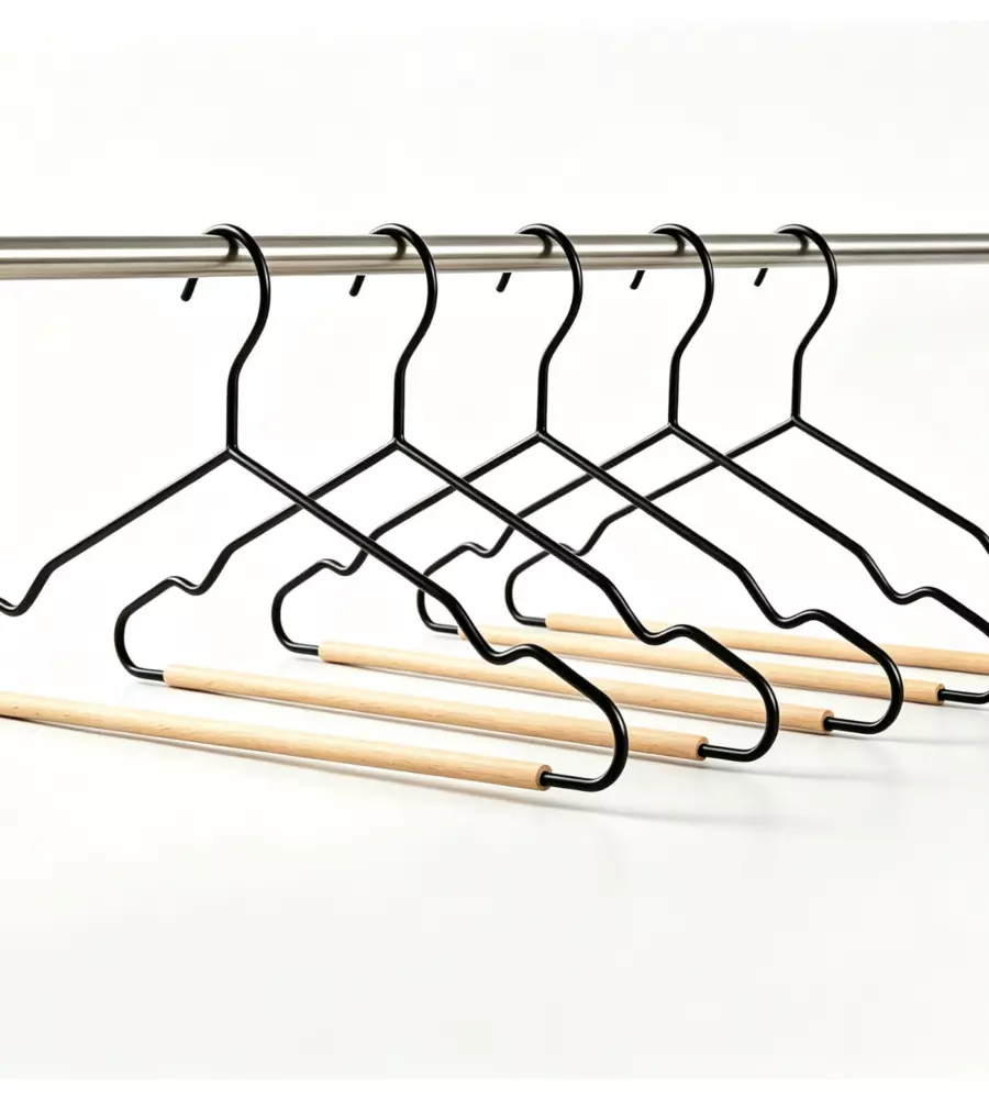 Set 6 grucce in metallo nero con asticella in legno