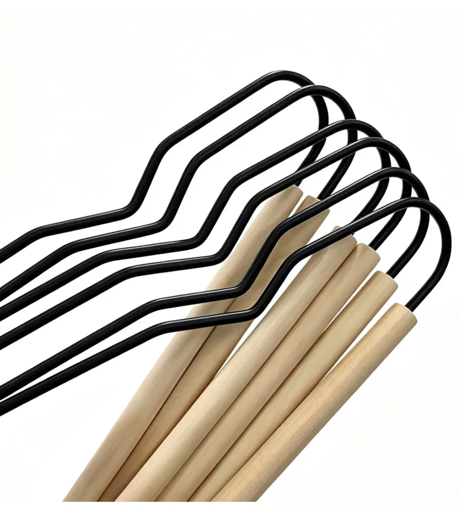 Set 6 grucce in metallo nero con asticella in legno