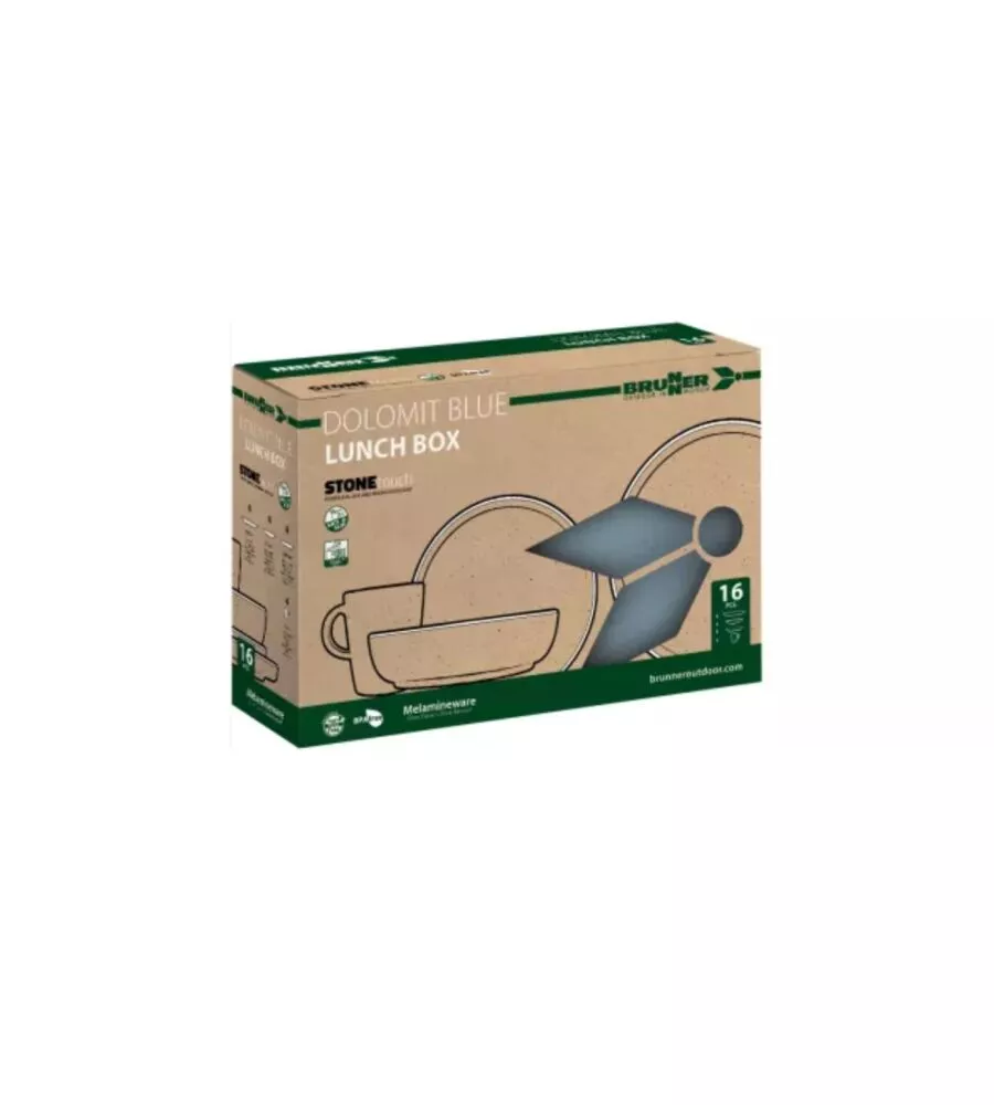 Set 16 stoviglie da campeggio Brunner "Lunch Box Dolomit" in melamina blu