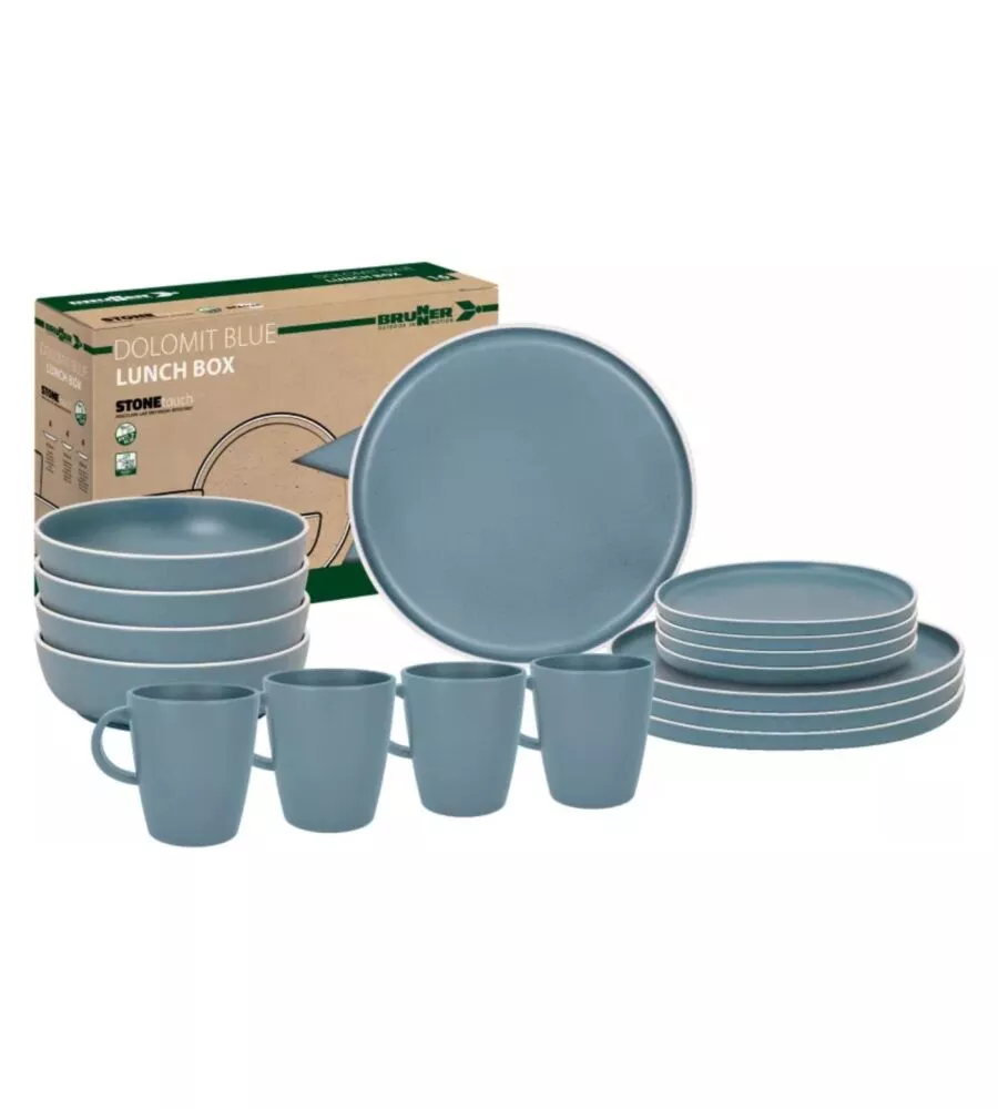 Set 16 stoviglie da campeggio Brunner "Lunch Box Dolomit" in melamina blu