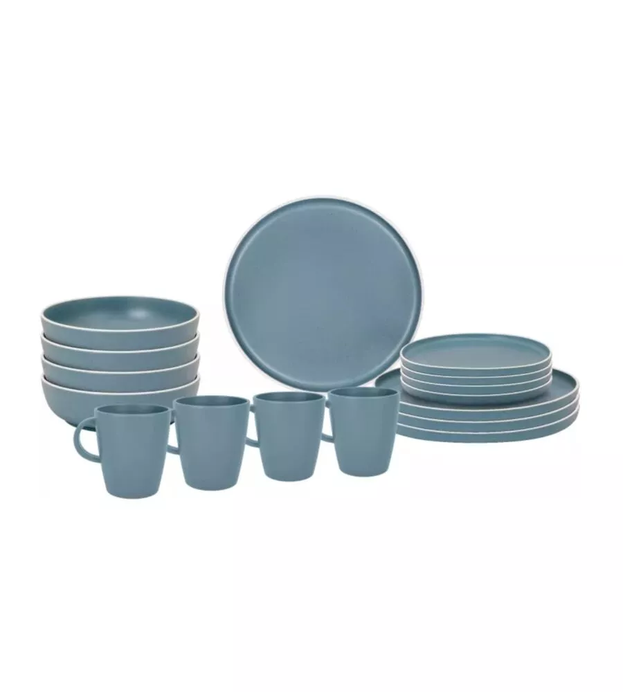Set 16 stoviglie da campeggio Brunner "Lunch Box Dolomit" in melamina blu