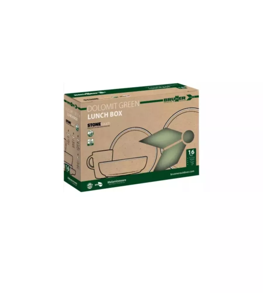 Set 16 stoviglie da campeggio Brunner "Lunch Box Dolomit" in melamina verde