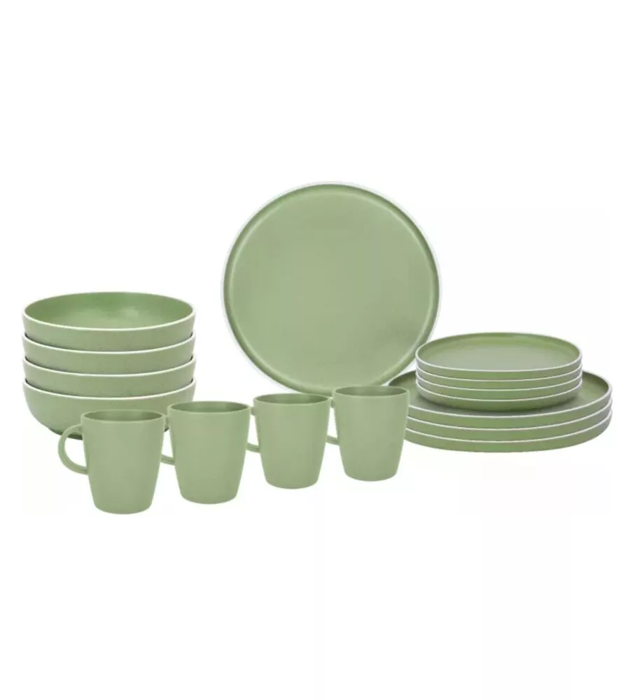 Set 16 stoviglie da campeggio Brunner "Lunch Box Dolomit" in melamina verde