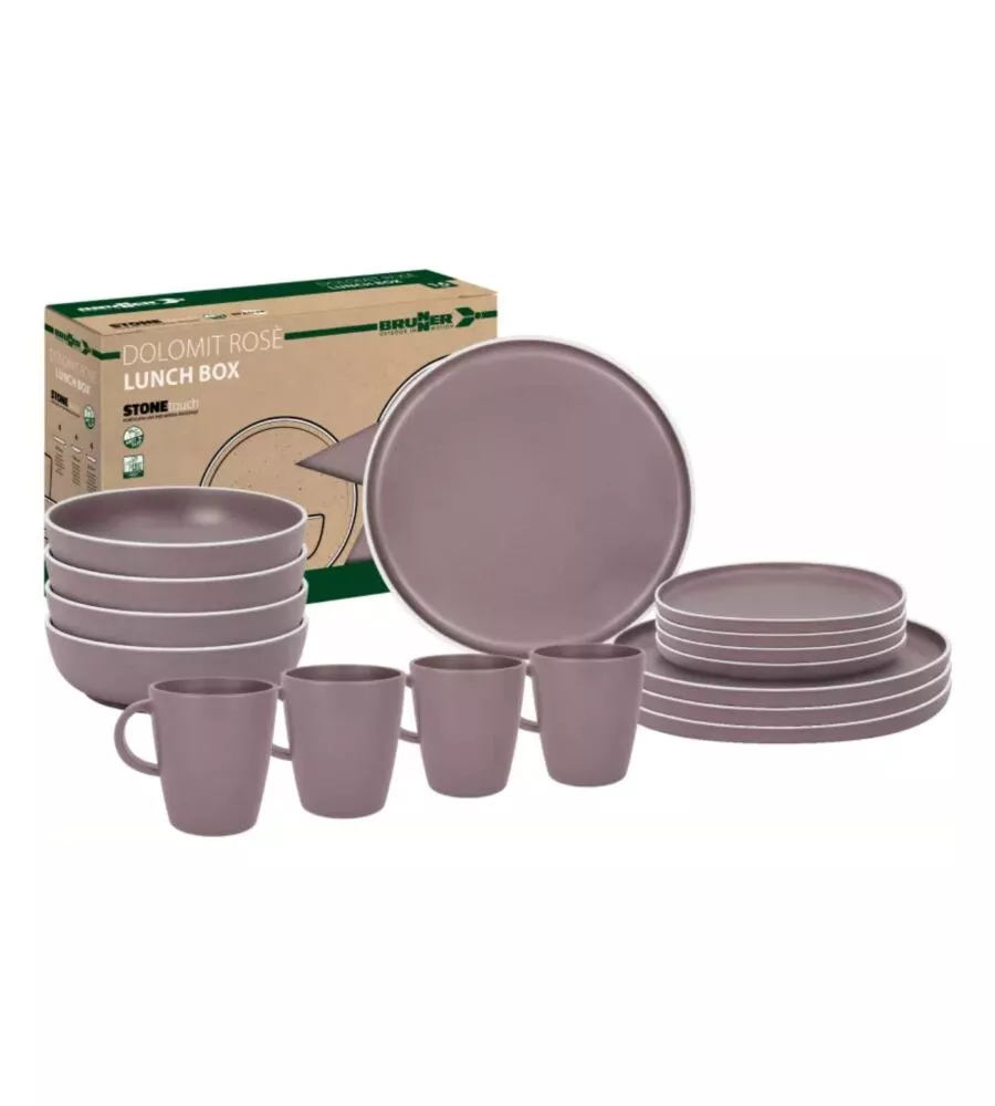Set 16 stoviglie da campeggio Brunner "Lunch Box Dolomit" in melamina rosa