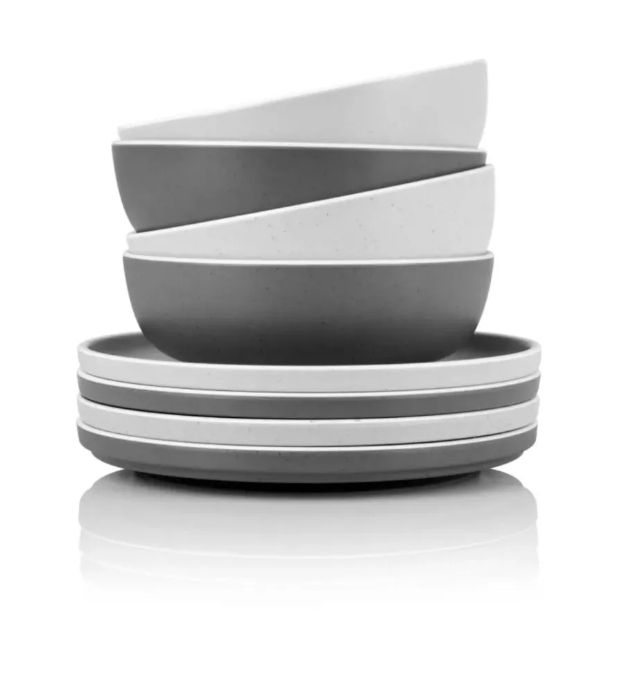 Set 16 stoviglie da campeggio Brunner "Lunch Box Dolomit" in melamina bianco