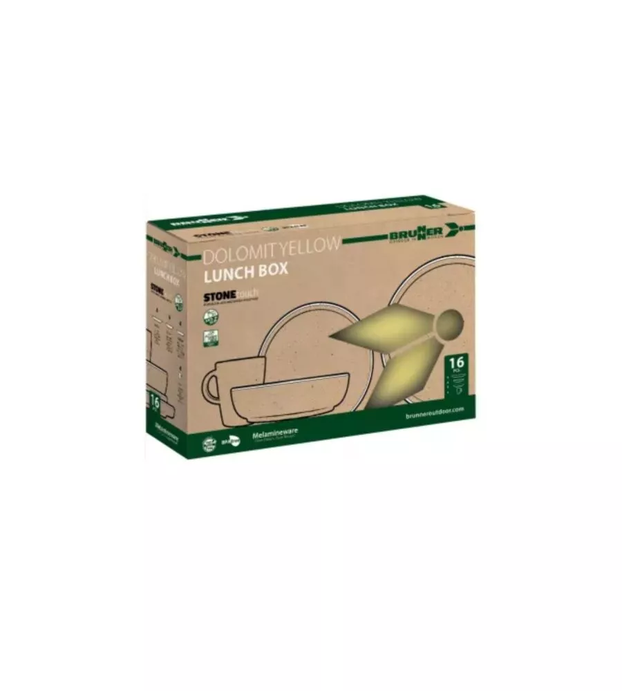 Set 16 stoviglie da campeggio Brunner "Lunch Box Dolomit" in melamina giallo