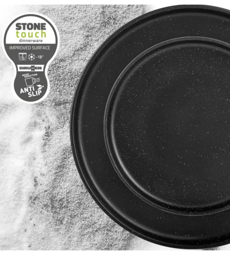 Set 16 stoviglie da campeggio Brunner "Lunch box Odette Double Black" in melamina nero