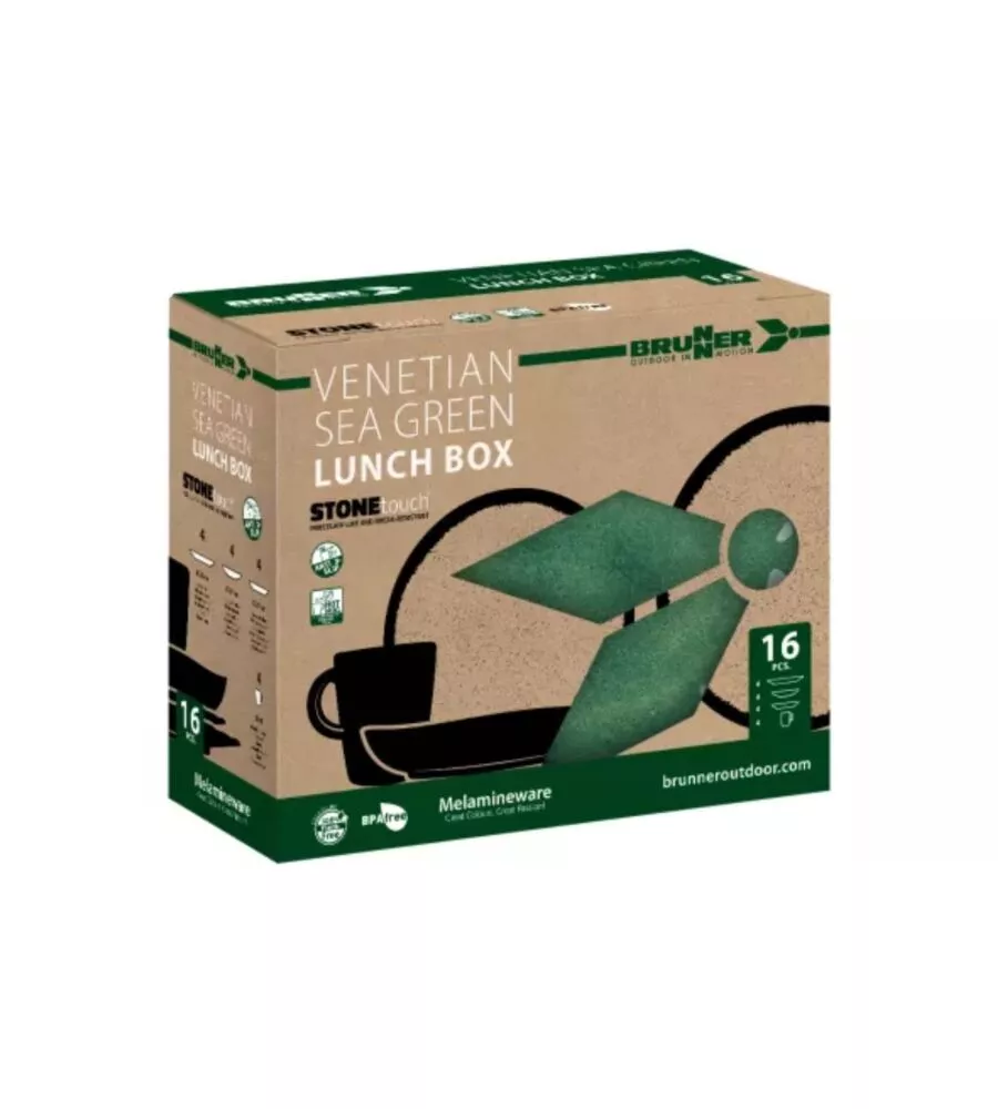 Set 16 stoviglie da campeggio Brunner "Lunch Box Sea Green" in melamina verde