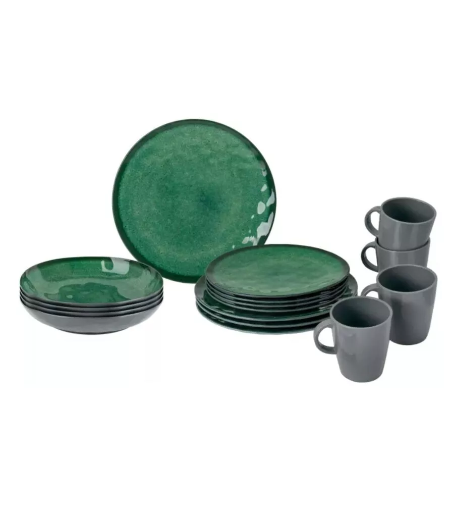 Set 16 stoviglie da campeggio Brunner "Lunch Box Sea Green" in melamina verde