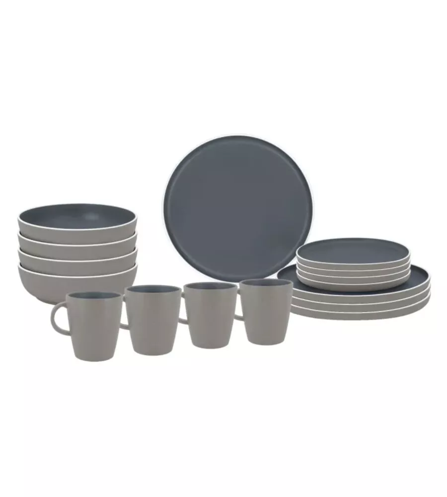 Set 16 stoviglie da campeggio Brunner "Lunch Box Trilogy Dark" in melamina grigio