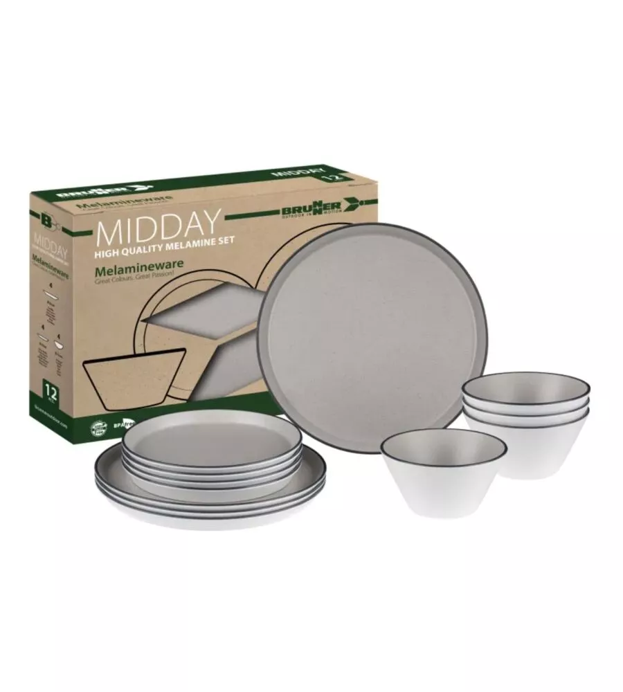 Set 12 stoviglie da campeggio Brunner "Midday Iconic Compack" in melamina grigio