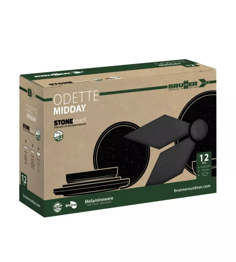 Set 12 stoviglie da campeggio Brunner "Midday Odette Double Black" in melamina nero