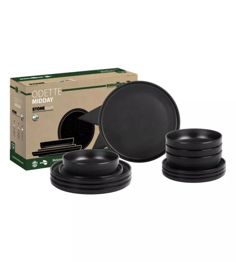 Set 12 stoviglie da campeggio Brunner "Midday Odette Double Black" in melamina nero