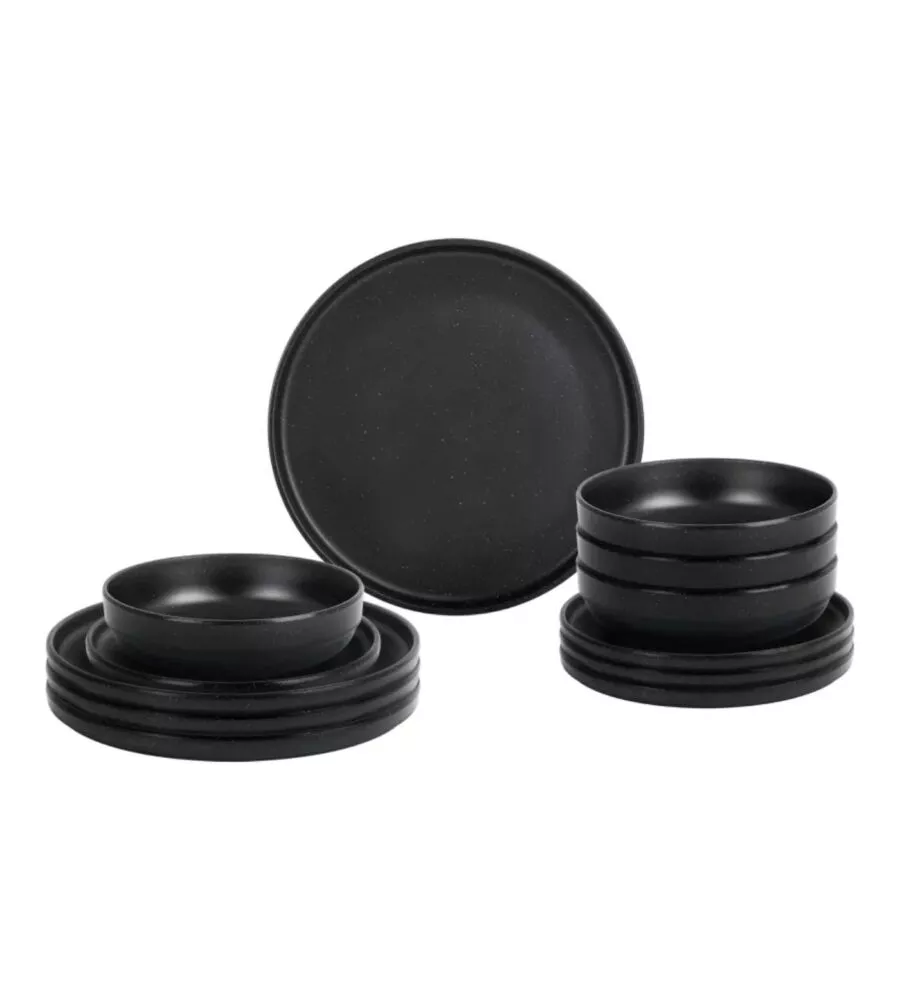 Set 12 stoviglie da campeggio Brunner "Midday Odette Double Black" in melamina nero