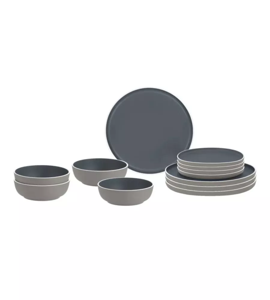 Set 12 stoviglie da campeggio Brunner "Midday Trilogy Grey" in melamina grigio
