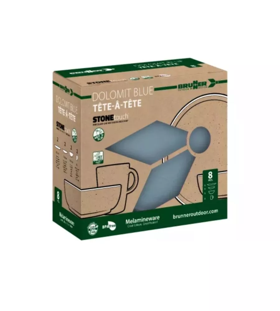Set 8 stoviglie da campeggio Brunner "Dolomit" in melamina blu