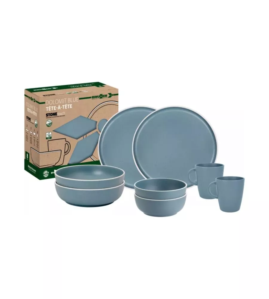 Set 8 stoviglie da campeggio Brunner "Dolomit" in melamina blu
