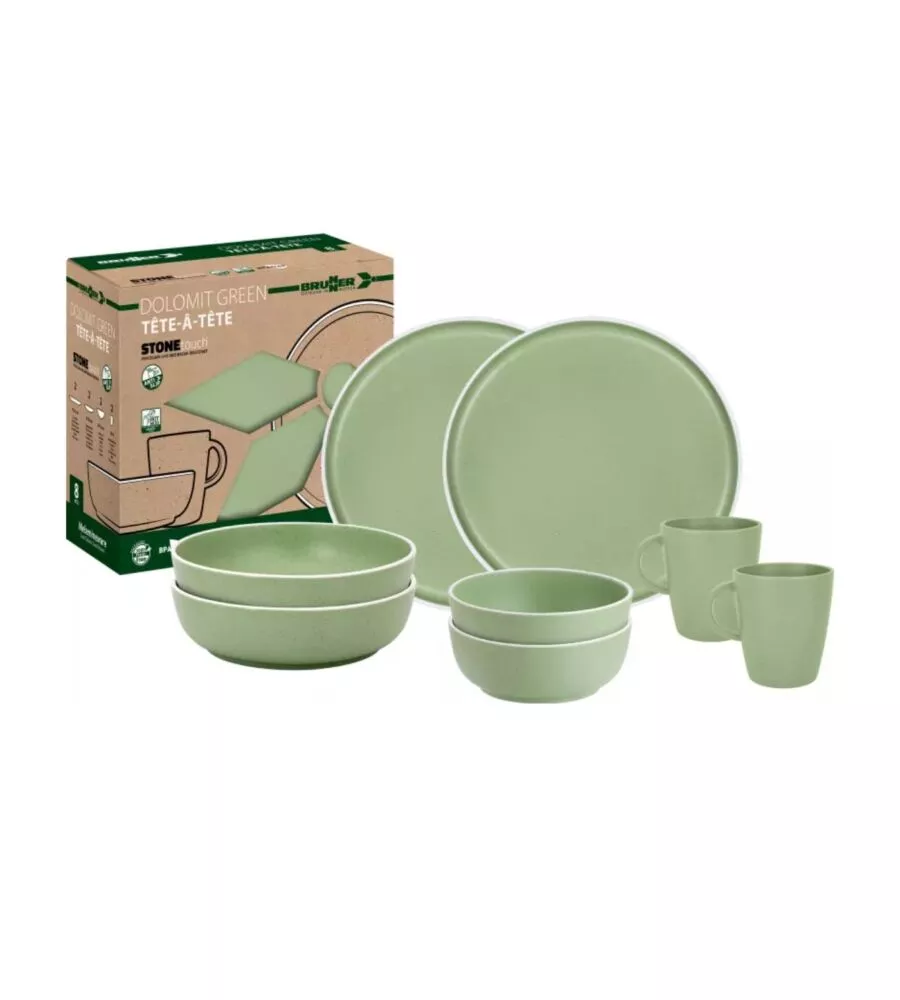 Set 8 stoviglie da campeggio Brunner "Dolomit" in melamina verde