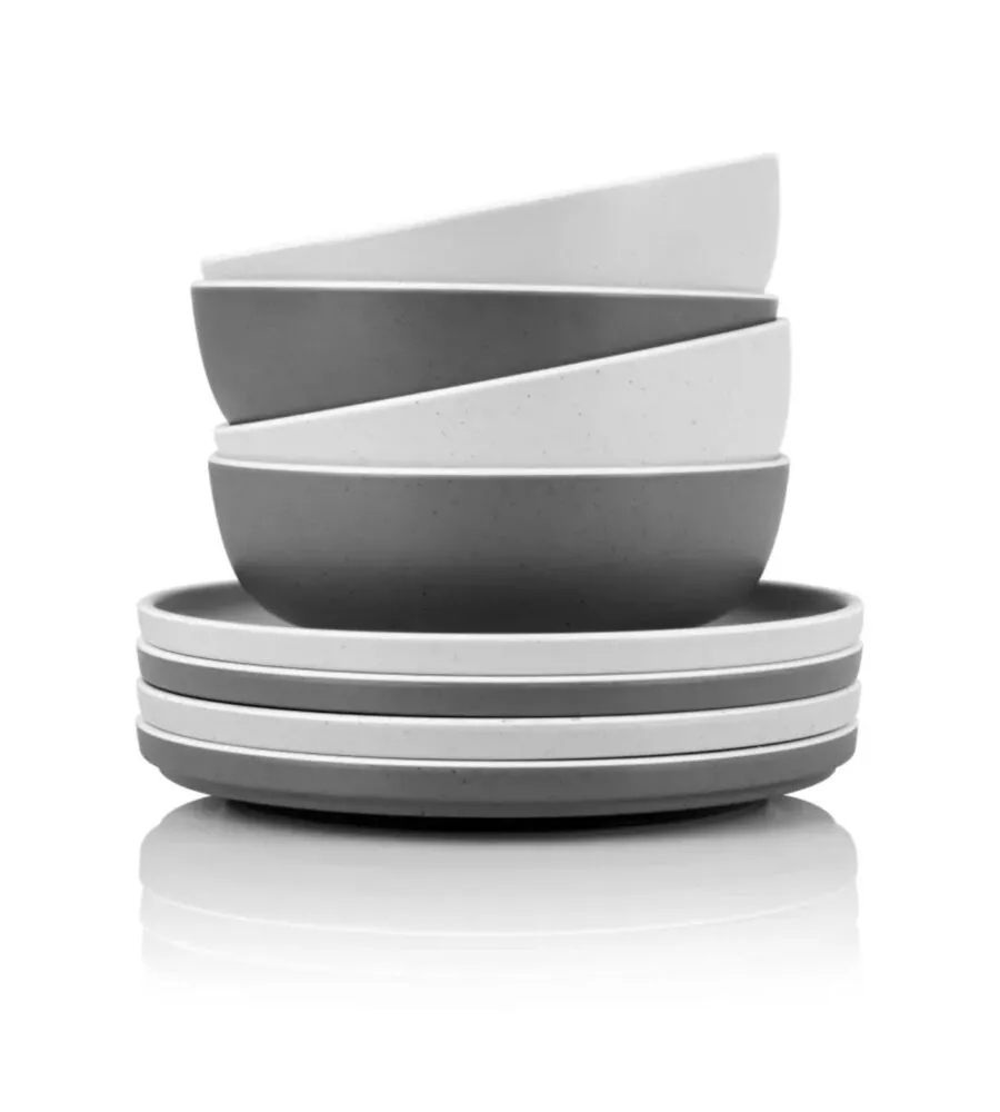 Set 8 stoviglie da campeggio Brunner "Dolomit" in melamina grigio