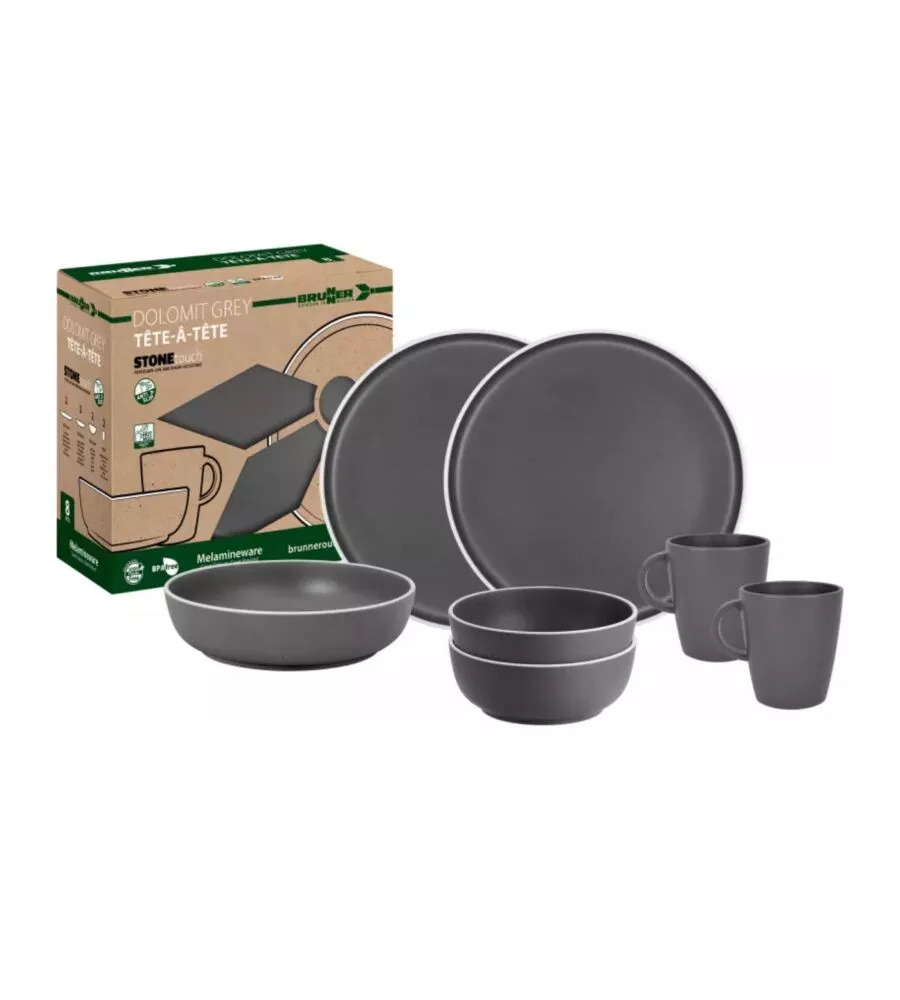 Set 8 stoviglie da campeggio Brunner "Dolomit" in melamina grigio