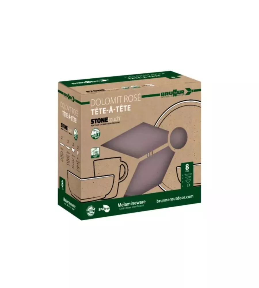 Set 8 stoviglie da campeggio Brunner "Dolomit" in melamina rosa