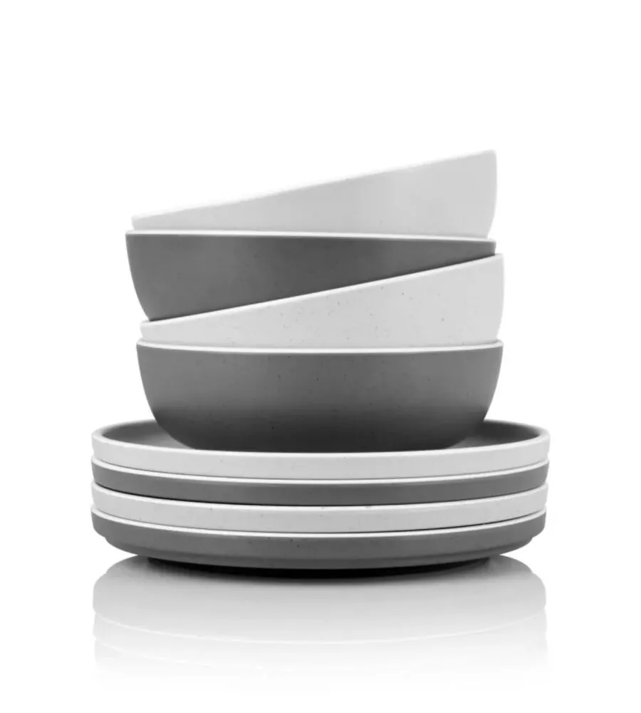 Set 8 stoviglie da campeggio Brunner "Dolomit" in melamina bianco