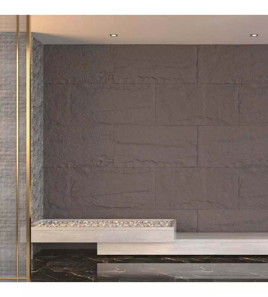 Rivestimento murale fonoisolante Divina Home effetto pietra grigio vulcano 60x3x120 cm