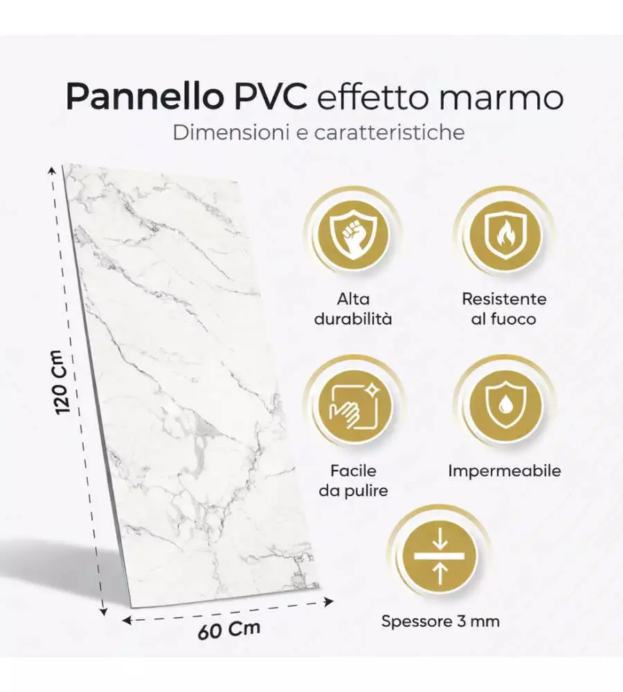 Rivestimento murale fonoisolante Divina Home effetto marmo bianco 60x0,3x120 cm