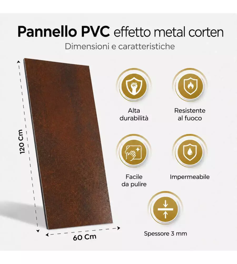 Rivestimento murale decorativo Divina Home effetto metallo ruggine corten 60x0,3x120 cm