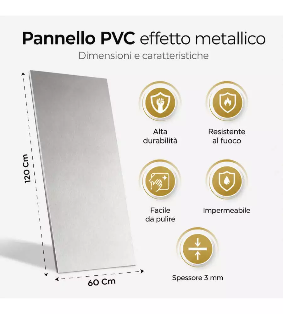 Rivestimento murale decorativo Divina Home effetto metallo acciaio inox 60x0,3x120 cm