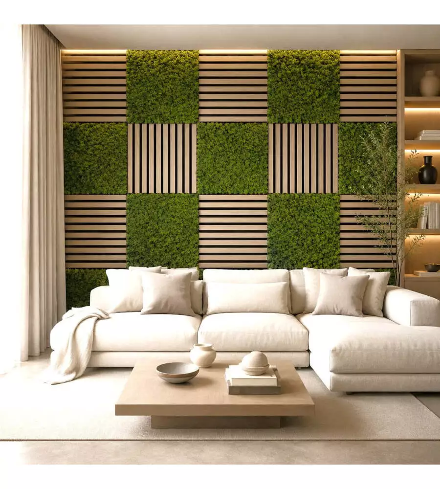 Rivestimento murale fonoassorbente Divina Home in muschio sintetico verde 60x2,1x60 cm 2 pezzi