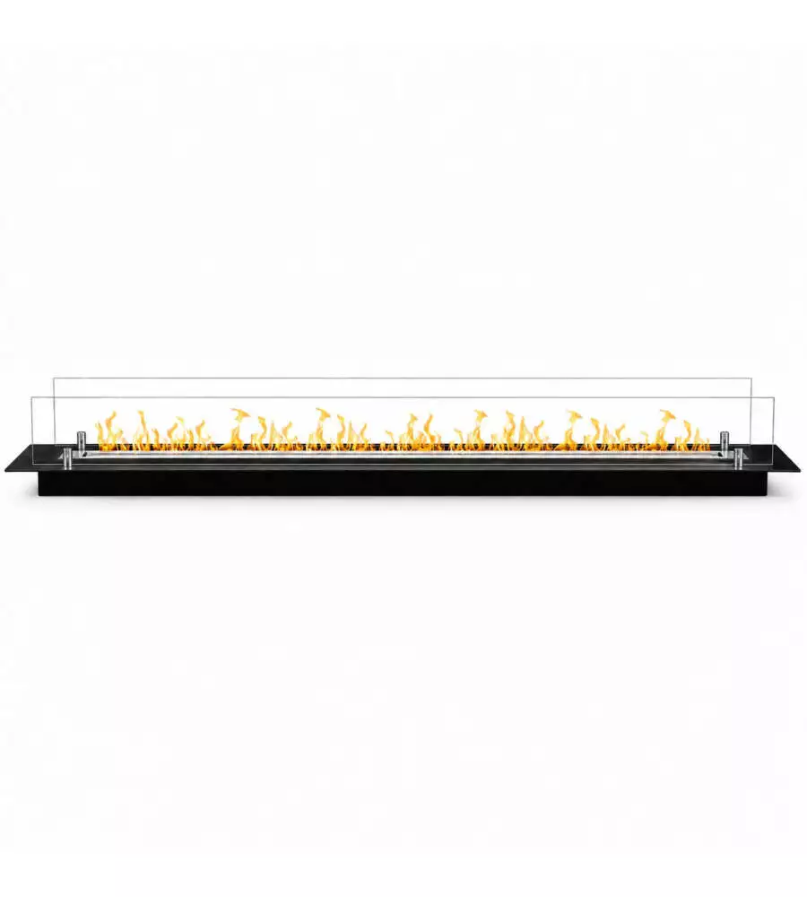 Bruciatore per camino bioetanolo Divina Fire in acciaio inox e vetro nero 148x19,4x21 cm