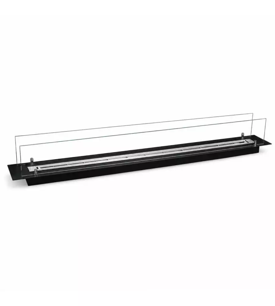 Bruciatore per camino bioetanolo Divina Fire in acciaio inox e vetro nero 148x19,4x21 cm