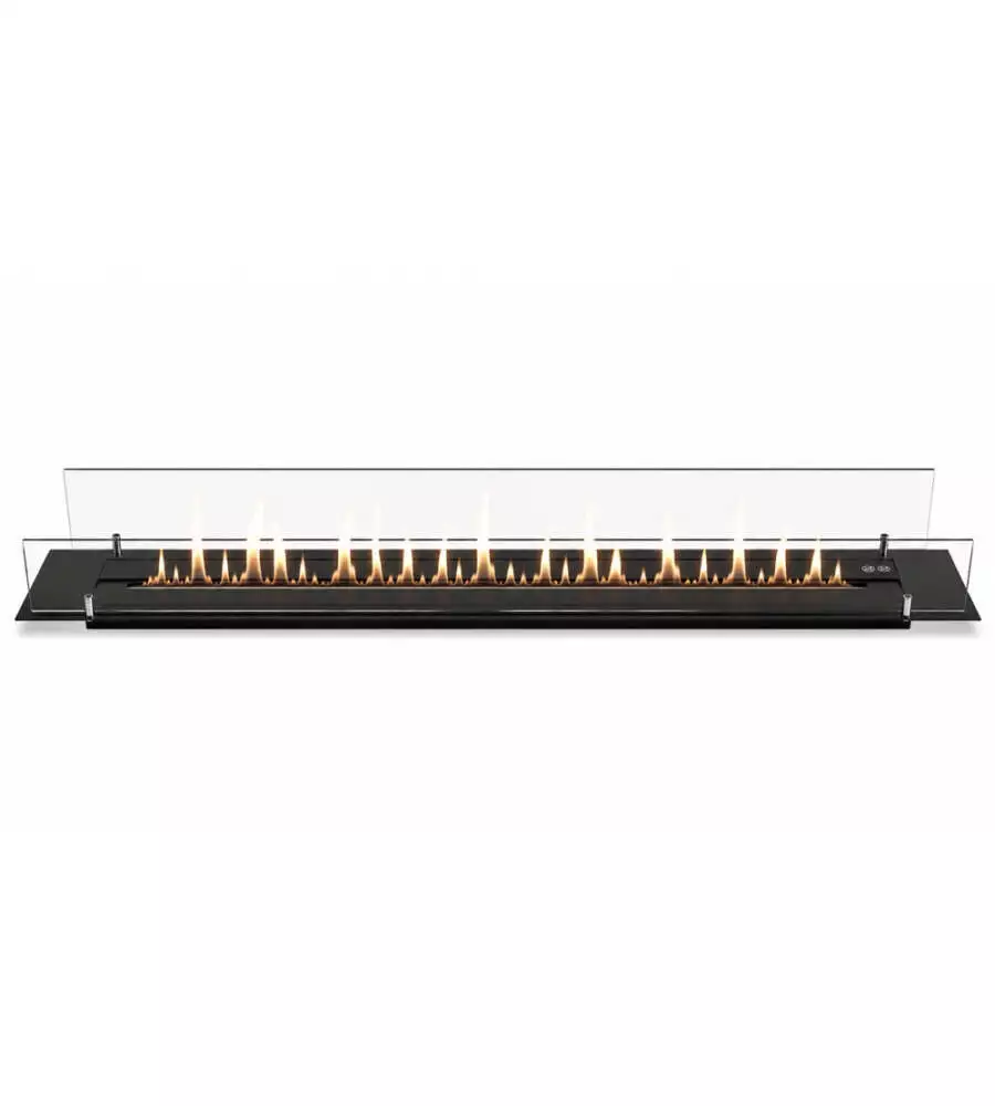 Bruciatore per camino bioetanolo Divina Fire in acciaio inox e vetro nero 150x25x21 cm