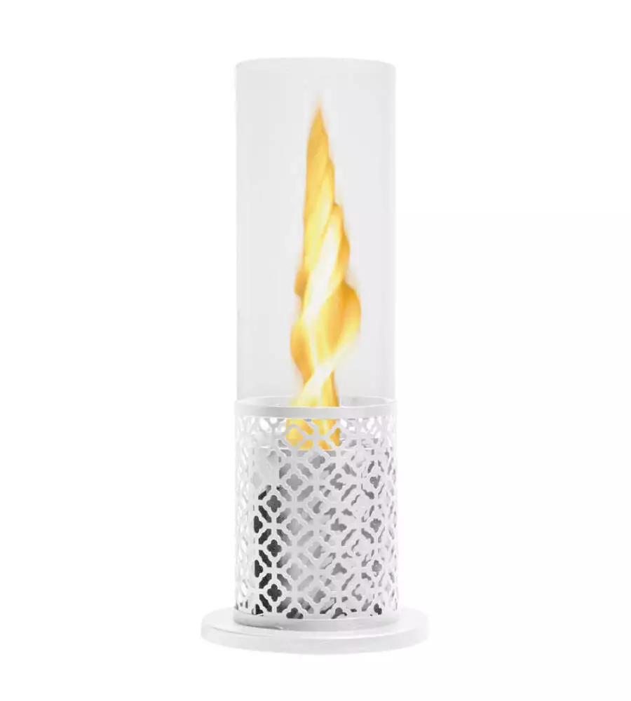Camino bioetanolo da tavolo per interno esterno Divina Fire "Tolosa" in acciaio bianco Ø20x49,5 cm