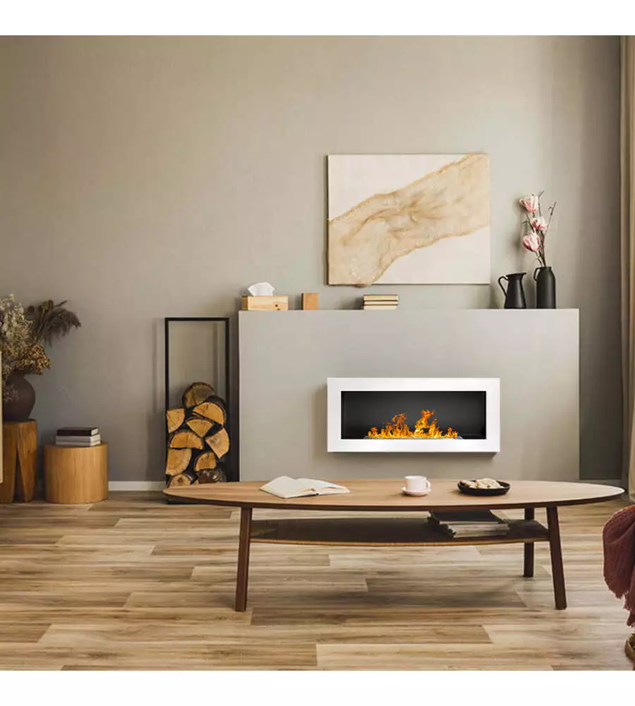 Camino bioetanolo da incasso Divina Fire "Nizza" in acciaio bianco 90x12x40 cm