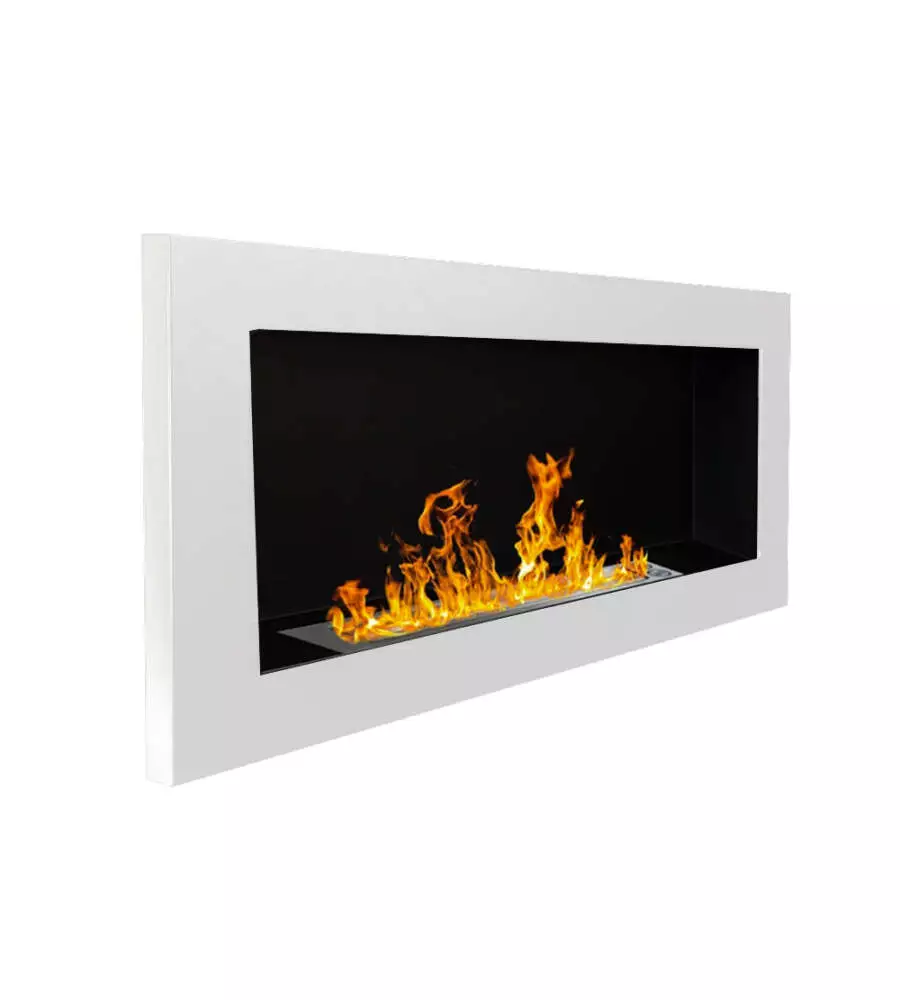 Camino bioetanolo da incasso Divina Fire "Nizza" in acciaio bianco 90x12x40 cm