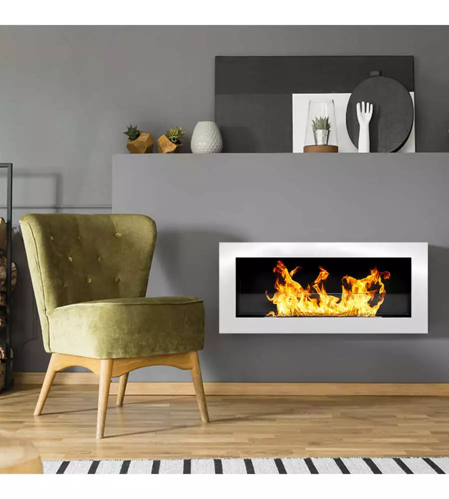 Camino bioetanolo da incasso Divina Fire "Livorno" in acciaio bianco 90x12x40 cm