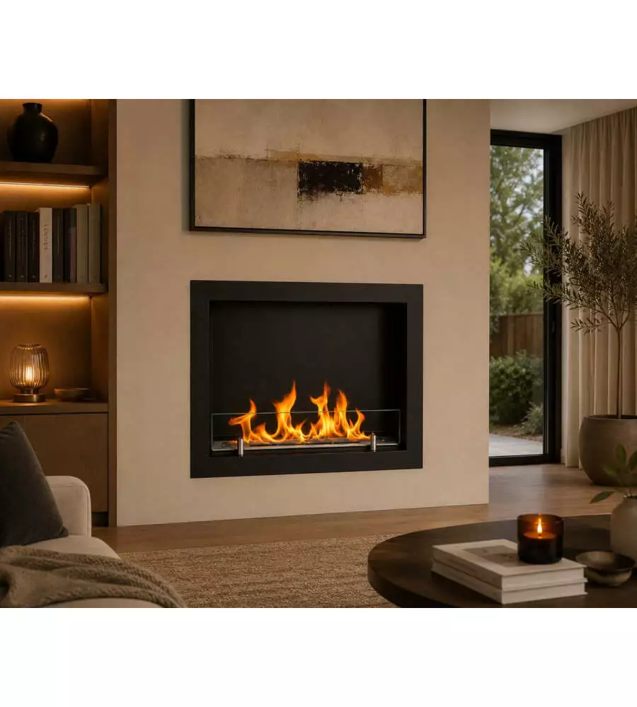Camino bioetanolo da incasso Divina Fire "Furore" in acciaio nero 60x15x45 cm