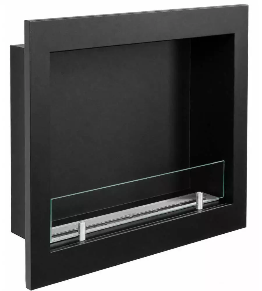 Camino bioetanolo da incasso Divina Fire "Furore" in acciaio nero 60x15x45 cm