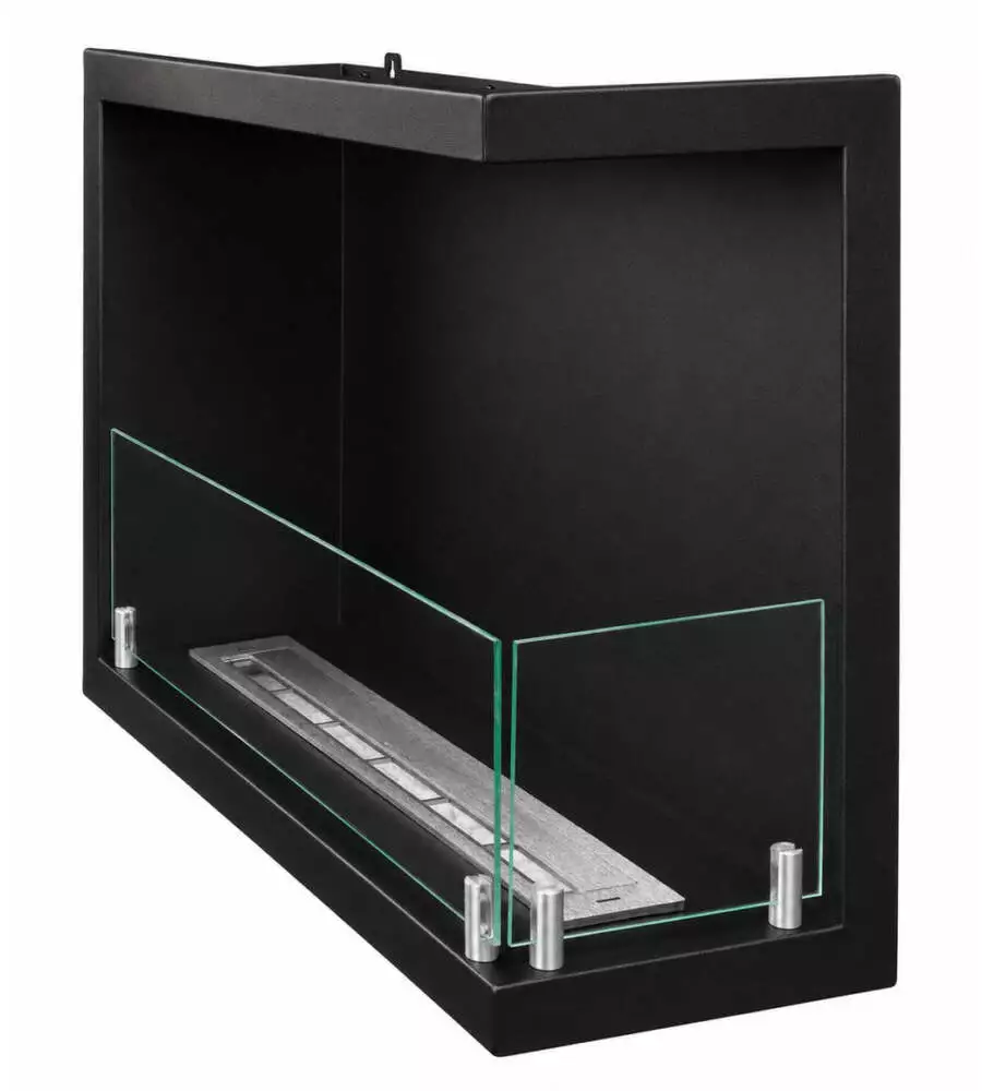 Camino bioetanolo da incasso ad angolo Divina Fire "Sutri" in acciaio nero apertura laterale destra 60x22,4x45 cm