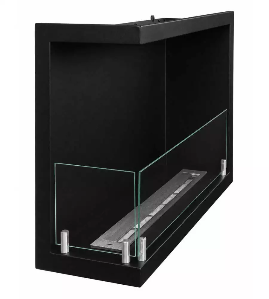 Camino bioetanolo da incasso ad angolo Divina Fire "Sutri" in acciaio nero apertura laterale sinistra 60x22,4x45 cm