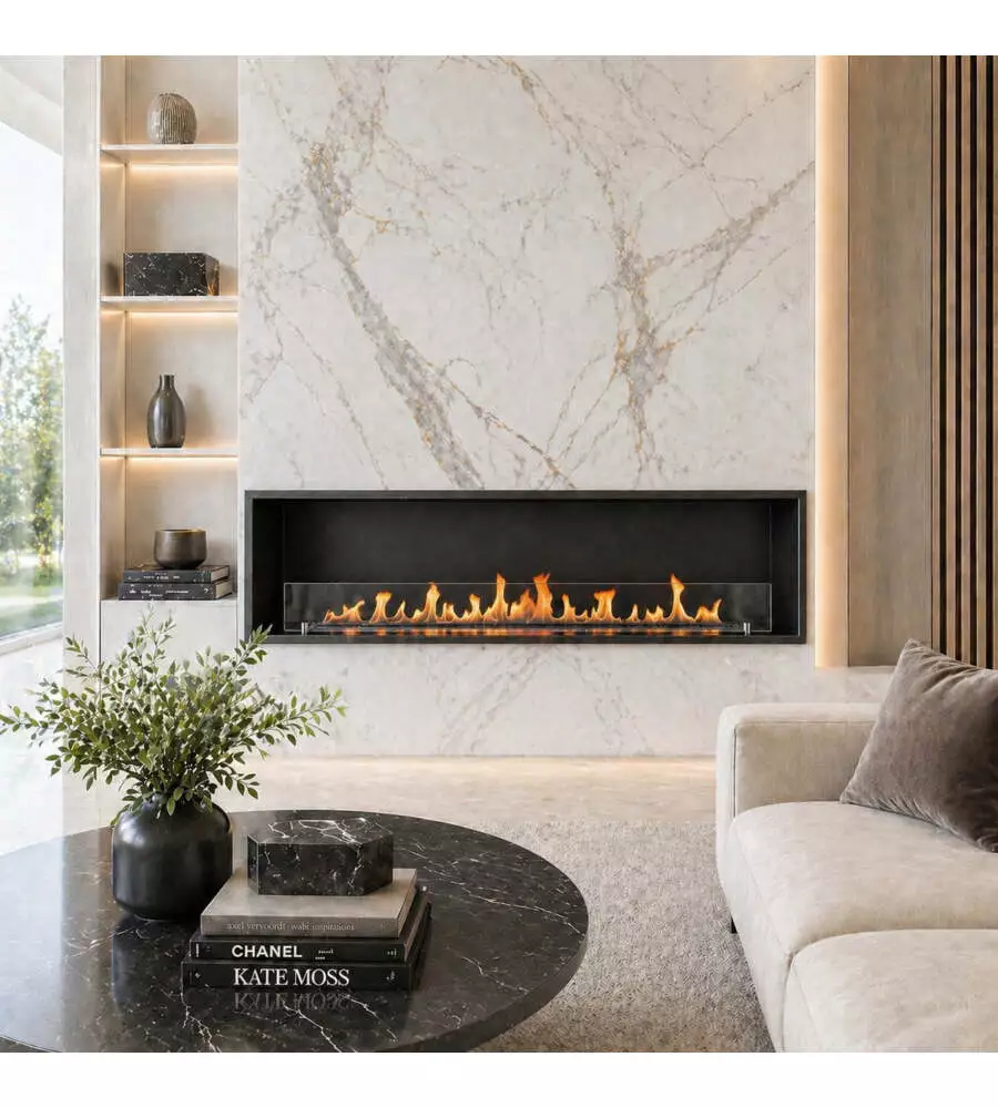 Camino bioetanolo da parete Divina Fire "Saturno" in acciaio nero 150x30x50 cm