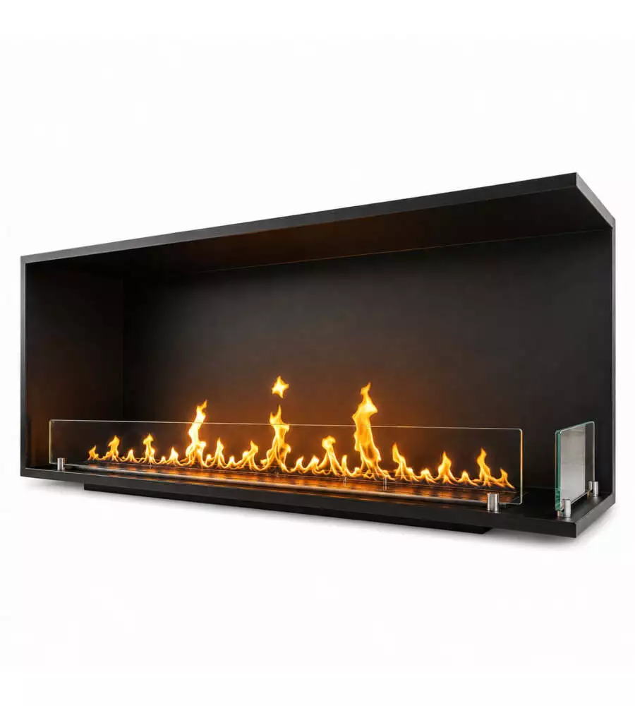 Camino bioetanolo da incasso ad angolo Divina Fire "Urano" in acciaio nero apertura destra 120x30x50 cm