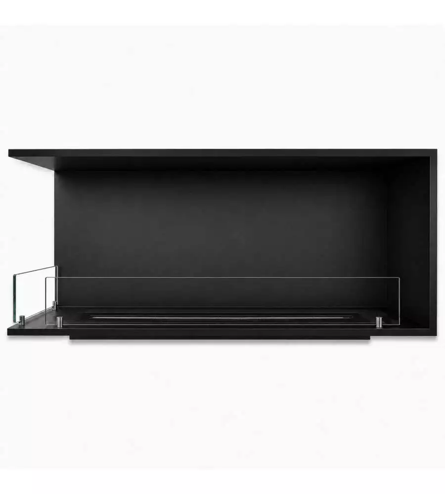 Camino bioetanolo da incasso ad angolo Divina Fire "Urano" in acciaio nero apertura sinistra 120x30x50 cm